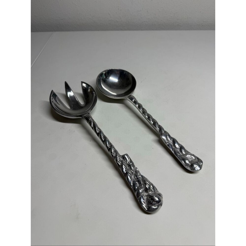 Rare Vintage Metal Art Rope Design Serving Spoons, 11" L (2pc)